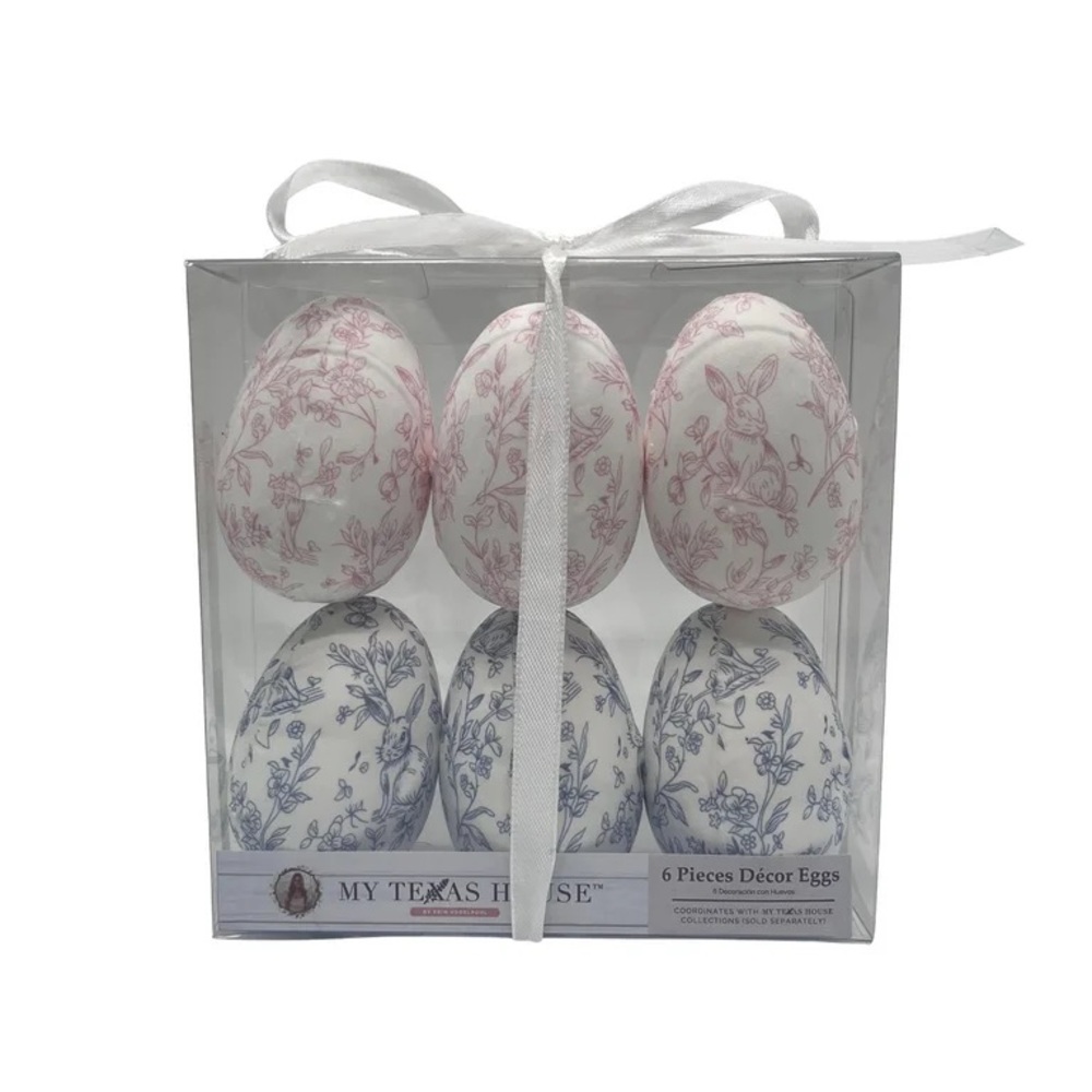 Fabric Floral Easter Egg Decorations, Pink and Blue, 6 Count - My Texas House